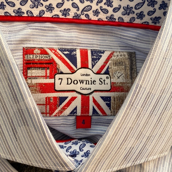 7 Downie St Couture Men’s Blue Striped Button Up Shirt Size M/L UK 4 - Picture 6 of 13